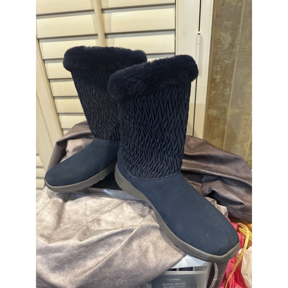 Skechers Go Walk Womens Size‎ 11 Blue Suede Bootie Ankle Boots 14633 Winter Boot